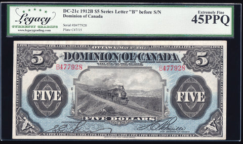 1912 Dominion of Canada $5 "Train" in Legacy EF45 PPQ (DC-21c)