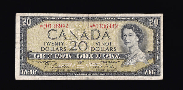 1954 Bank of Canada $20 Replacement *A/E Modified in Fine/VF Condition(BC-41bA)