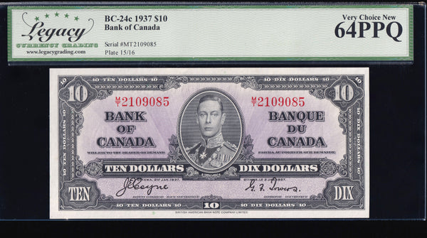 1937 Bank of Canada $10 "Coyne - Towers" Graded Legacy Choice UNC-64 PPQ(BC-24c)