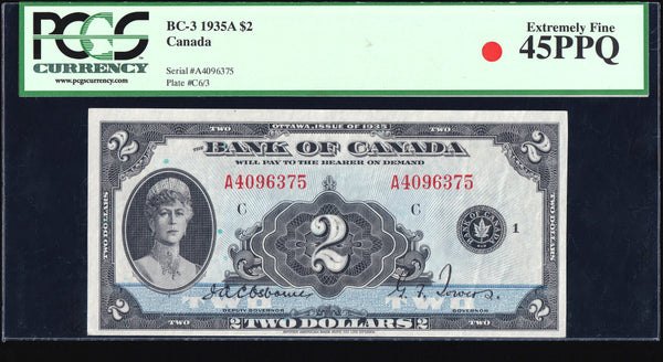 1935 Bank of Canada $2 English "Osborne - Towers" Graded PCGS EF-45 PPQ (BC-3)