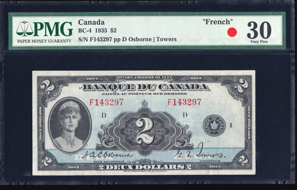 1935 Bank of Canada $2 French "Osborne - Towers" PMG VF-30 (BC-4)