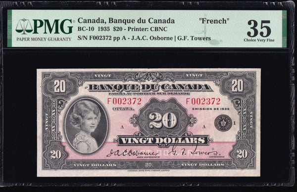 1935 Bank of Canada $20 French Osborne - Towers" PMG VF-35 (BC-10)