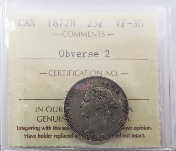 1872H Bank of Canada 25 cent Certified ICCS VF-30