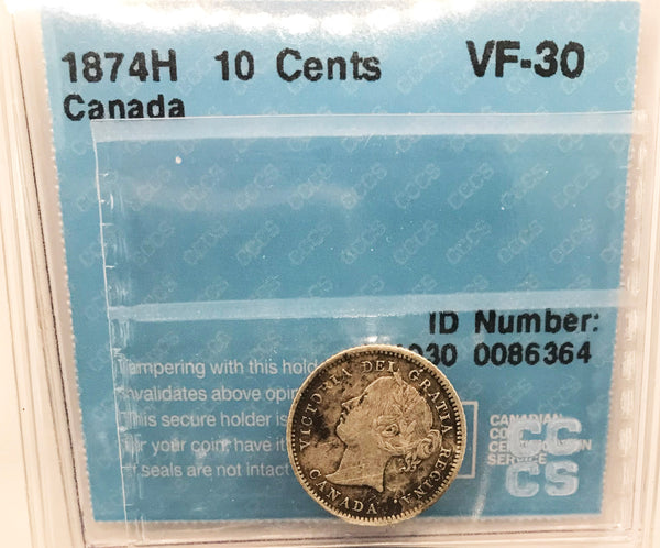 1874 Canadian 10 Cents Graded CCCS VF-30