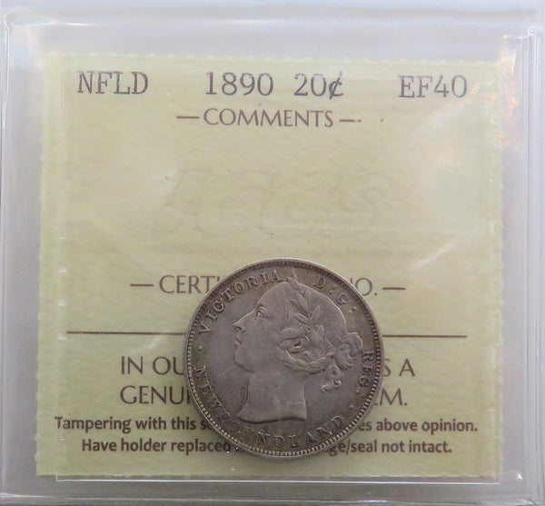 1890 Newfoundland 20 cents Certified ICCS EF40