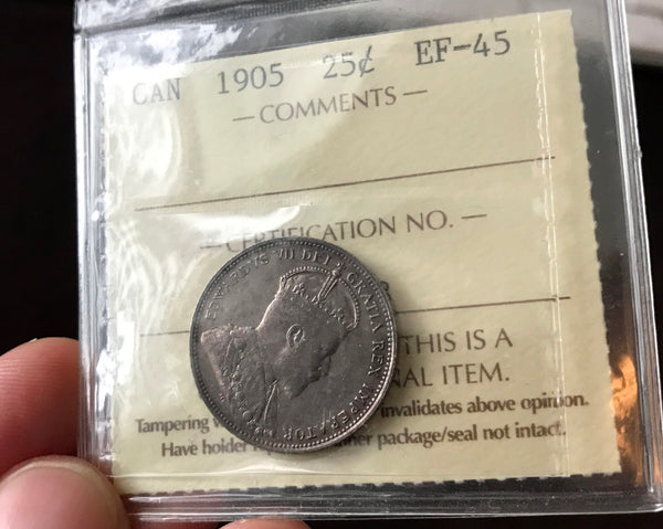 1905 Canadian 25 cents Certified ICCS EF45