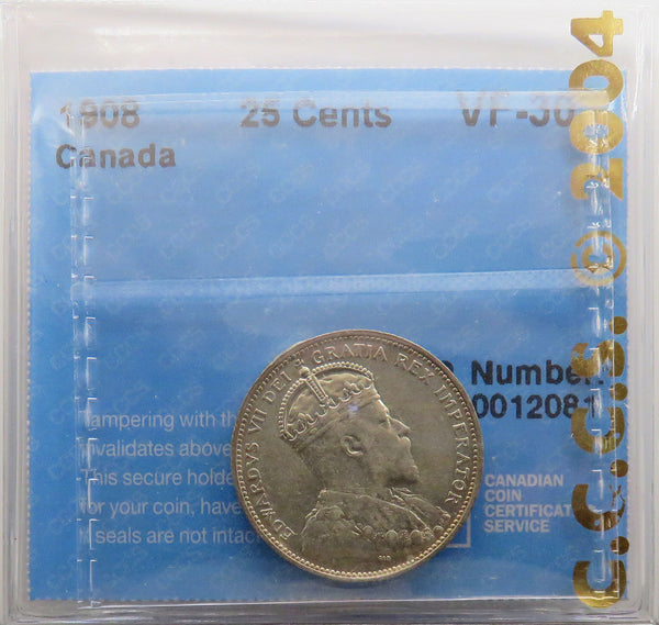 1908 Bank of Canada 25 cent Certified CCCS VF-30