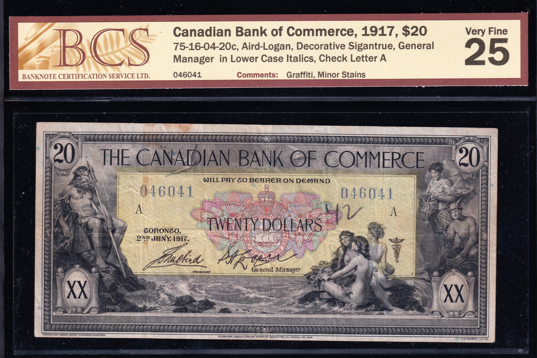 1917 Canadian Bank of Commerce $20 BCS VF25 (1 of 8 known)