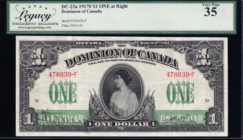1917 Dominion of Canada $1 Certified Legacy VF35 (DC-23a)