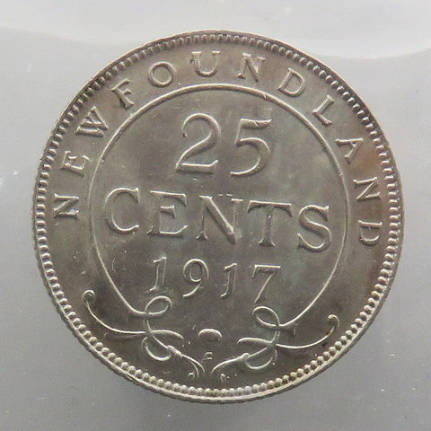 1917 Newfoundland 25 cents Graded ICCS MS-63