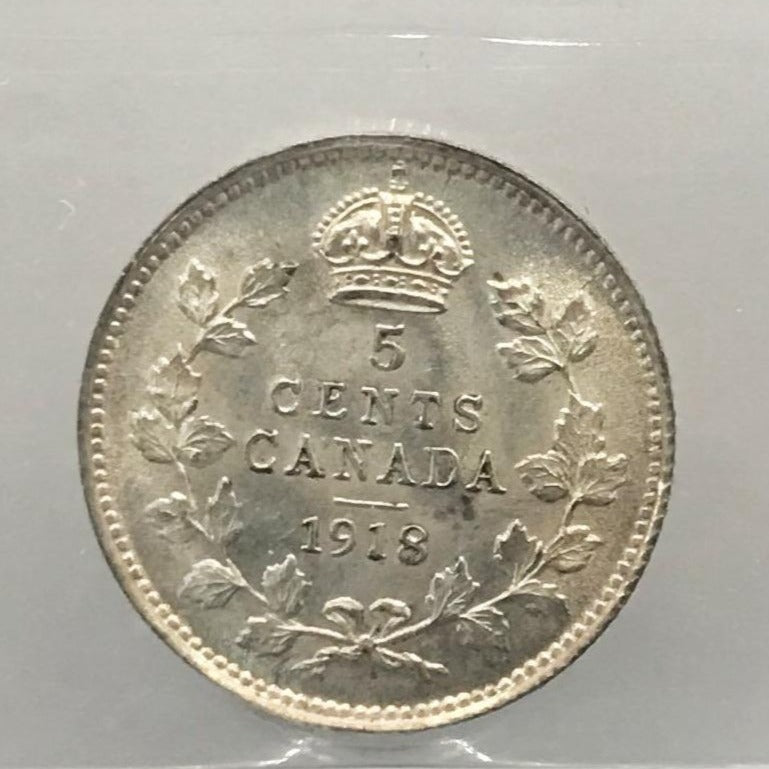 1918 Canadian 5 cents Graded ICCS MS-63 "Blast White"