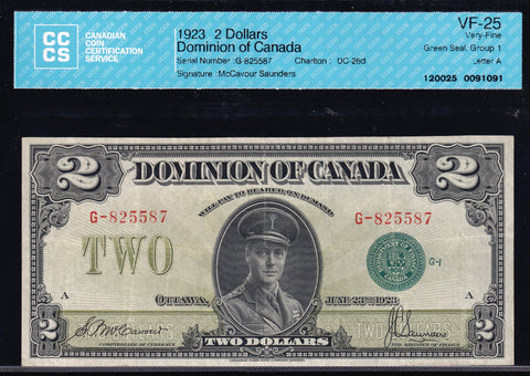 1923 Dominion of Canada $2 CCCS VF-25 (DC-26d)