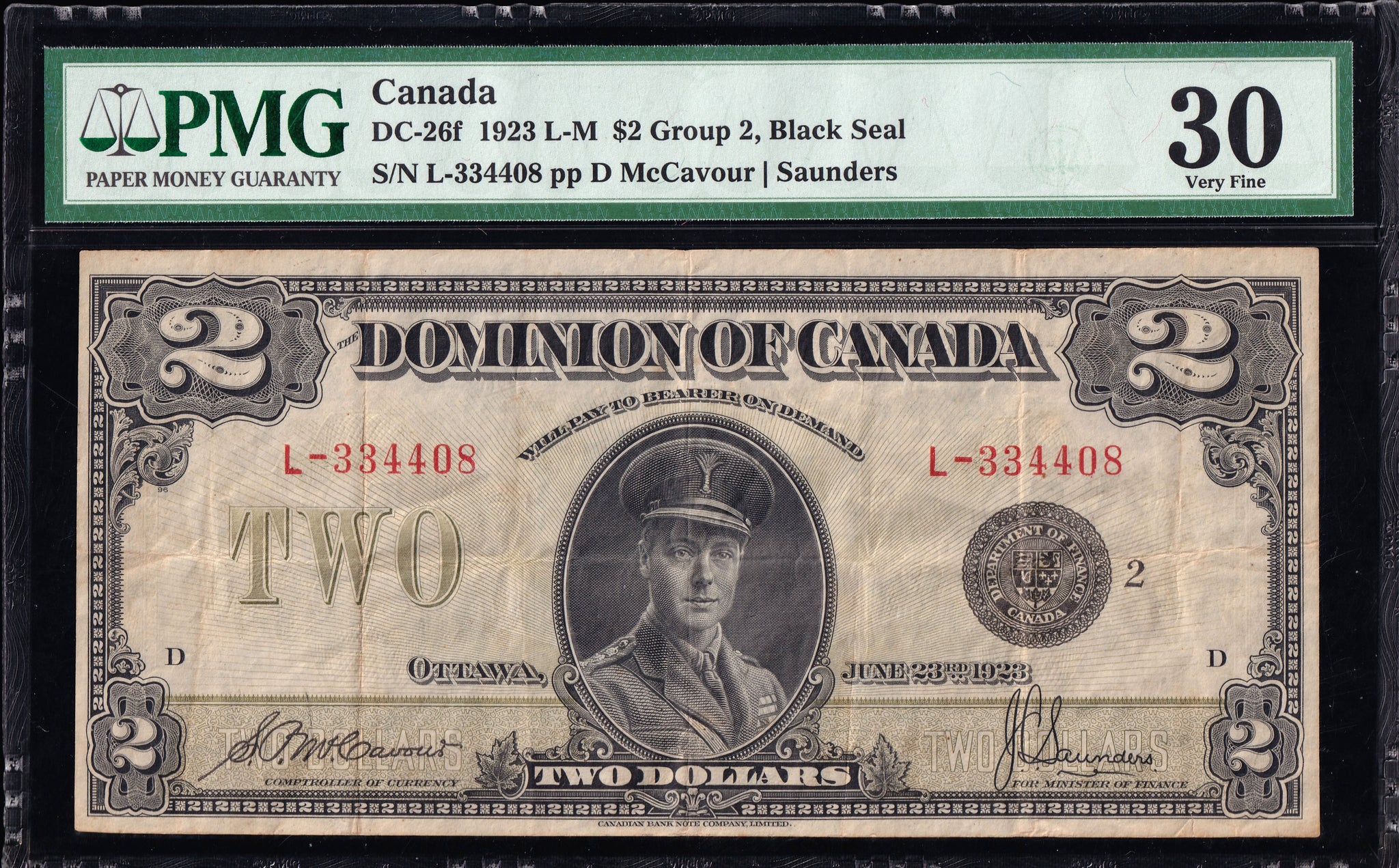 1923 Dominion of Canada $2 PMG VF-30 (DC-26f)