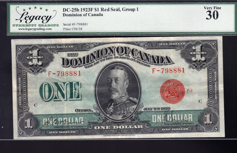 1923 Dominion of Canada $1 Red Seal Certified VF30 (DC-25b)