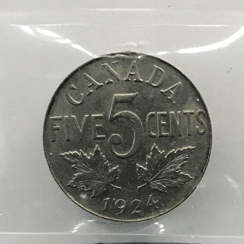 1924 Canadian 5 cents ICCS AU-50