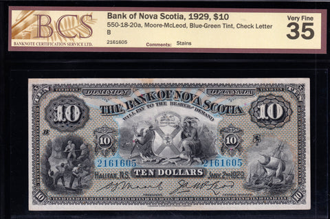 1929 Bank of Nova Scotia $10 Certified BCS VF35