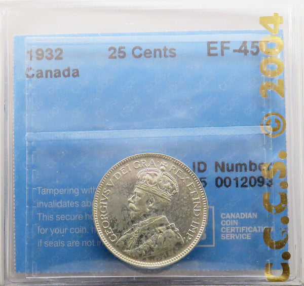 1932 Bank of Canada 25 cent Certified CCCS EF-45