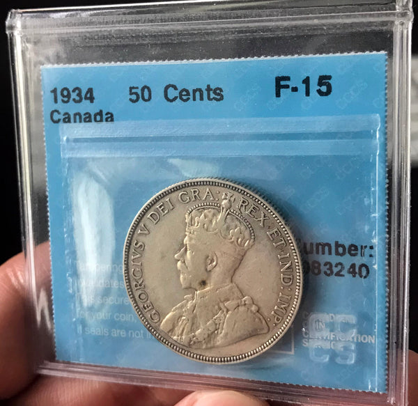 1934 Canadian 50 cents CCCS F15