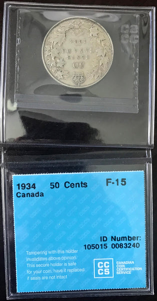 1934 Canadian 50 cents CCCS F15