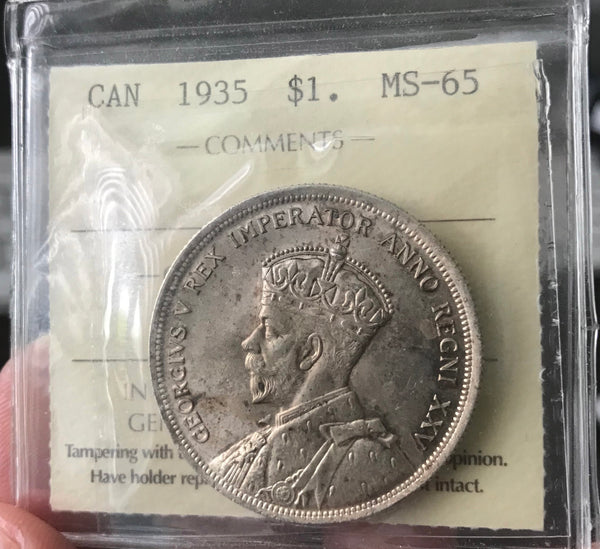 1935 Canadian Silver Dollar $1 Graded ICCS MS-65