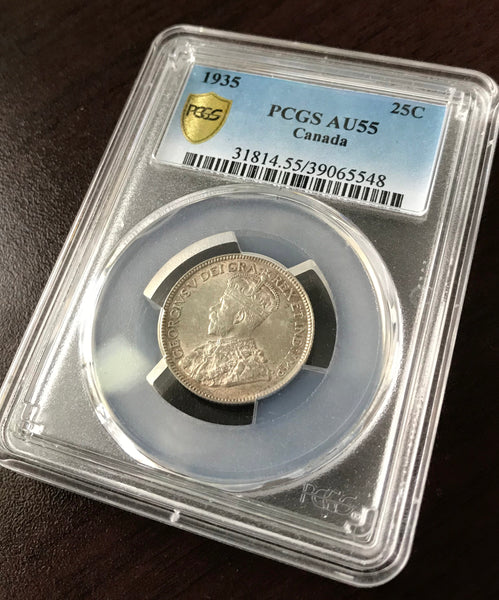 1935 Canadian 25 cents Certified PCGS AU-55