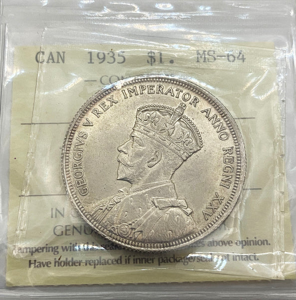 1935 Canadian Silver Dollar $1 Graded ICCS MS-64