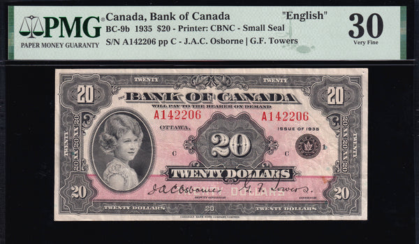 1935 Bank of Canada $20 English Small Seal PMG VF30 (BC-9b)