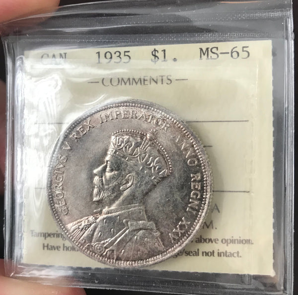 1935 Canadian Silver Dollar $1 Graded ICCS MS-65