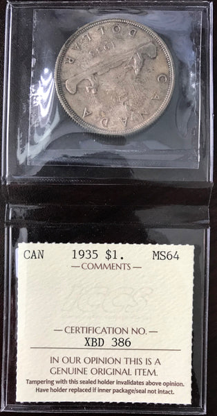 1935 Canadian Silver $1 ICCS MS-64