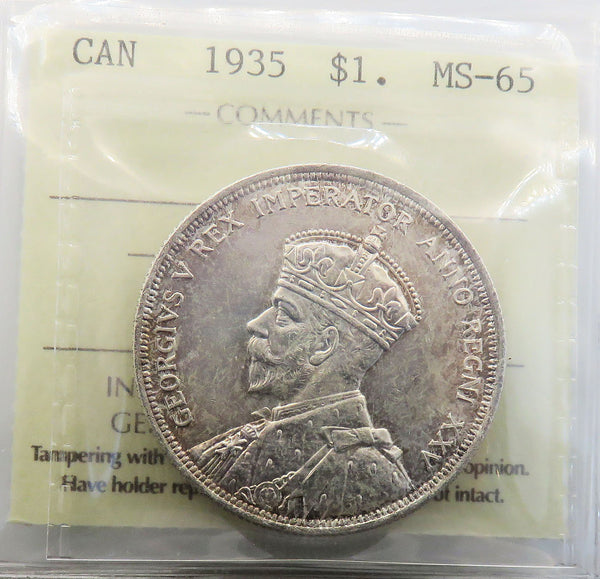 1935 Canadian Silver Dollar $1 Graded ICCS MS-65