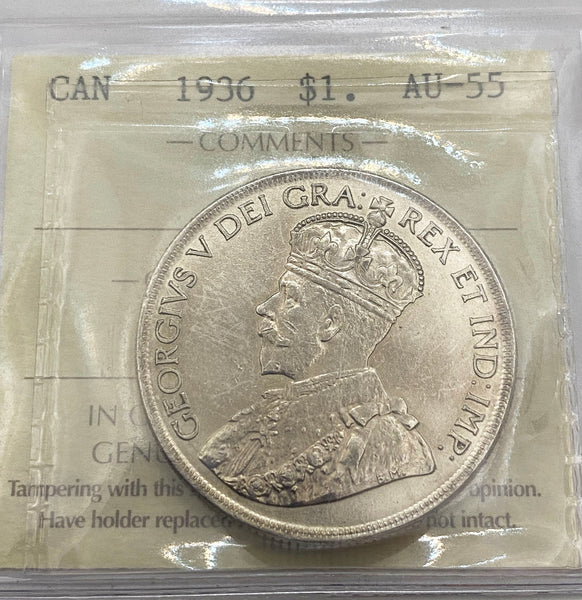 1936 Canadian Silver $1 Certified by ICCS AU-55