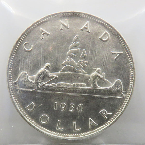 1936 Canadian Silver Dollar $1 Graded ICCS MS-63