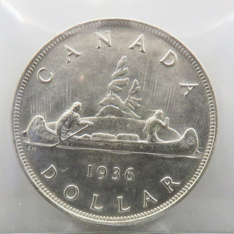 1936 Canadian Silver Dollar $1 Graded ICCS MS-63
