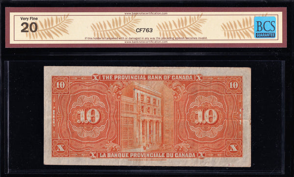 1936 Banque Provinciale Canada $10 BCS VF-20 (615-18-06)