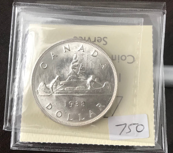 1938 Canadian Silver Dollar $1 Graded ICCS MS-64