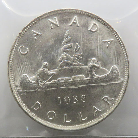1938 Canadian Silver Dollar $1 Graded ICCS MS-64