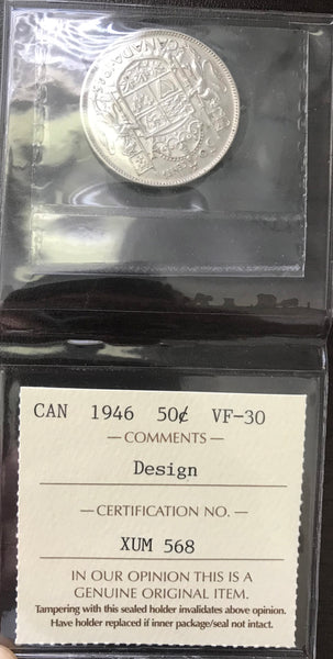 1946 Canadian 50 cents "Design" ICCS VF30