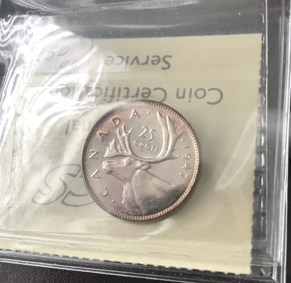 1947 Canadian 25 Cents Certified ICCS MS-64