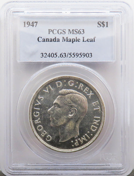 1947 Canadian Silver Dollar $1 "Maple" Certified by PCGS MS-63