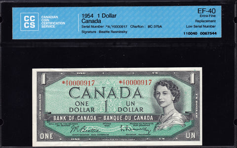 1954 Bank of Canada $1 Replacement *A/Y with Low Serial (BC-37bA-N5)