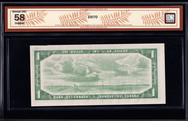 1954 Bank of Canada $1 "NO FPN" in BCS AU-58 Original (BC-37b-i)