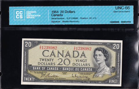 1954 Bank of Canada $20 in CCCS GEM UNC-66 (BC-41b)