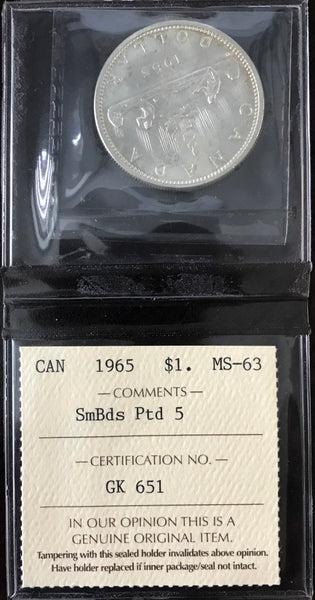 1965 Canadian Silver $1 Graded MS-63