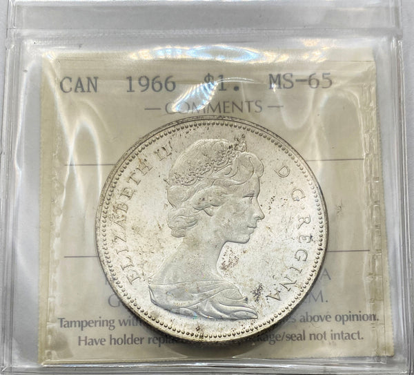 1966 Canadian Silver $1 Certified by ICCS as MS UNC-65