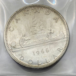 1966 Canadian Silver $1 Certified by ICCS as MS UNC-65