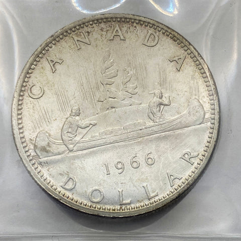1966 Canadian Silver $1 Certified by ICCS as MS UNC-65