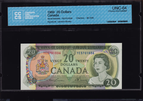 1969 Bank of Canada $20 CCCS UNC64 (BC-50b)