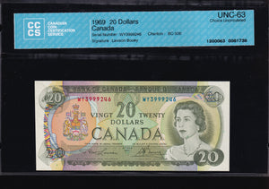 1969 Bank of Canada $20 CCCS Choice UNC-63 Consecutive 1 of 3 (BC-50b)