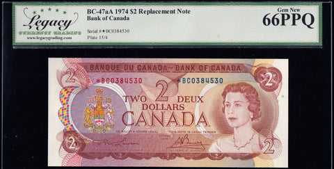 1974 Bank of Canada $2 Replacement *BC Legacy Gem UNC-66 PPQ (BC-47aA)