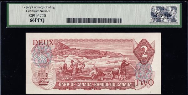 1974 Bank of Canada $2 "3 Digit Radar" Legacy Gem UNC-66 PPQ (BC-47a - N1)